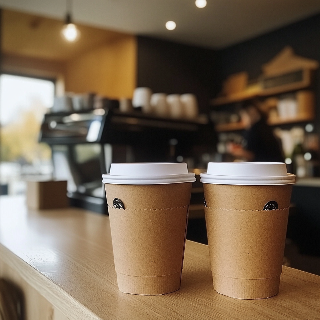 Two coffee cups on a counter | Source: Midjourney