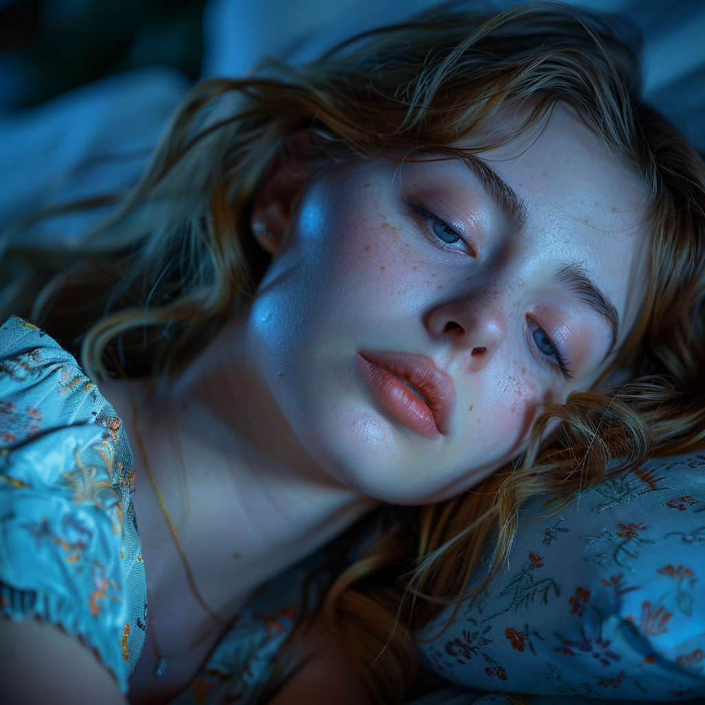 Zoe lies sleepless at night | Source: Midjourney