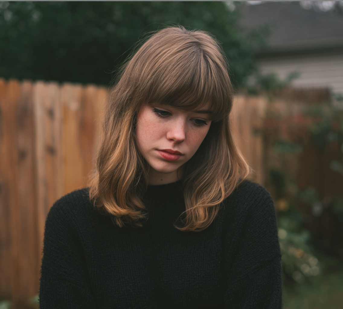 A young woman wearing a black sweater | Source: Midjourney