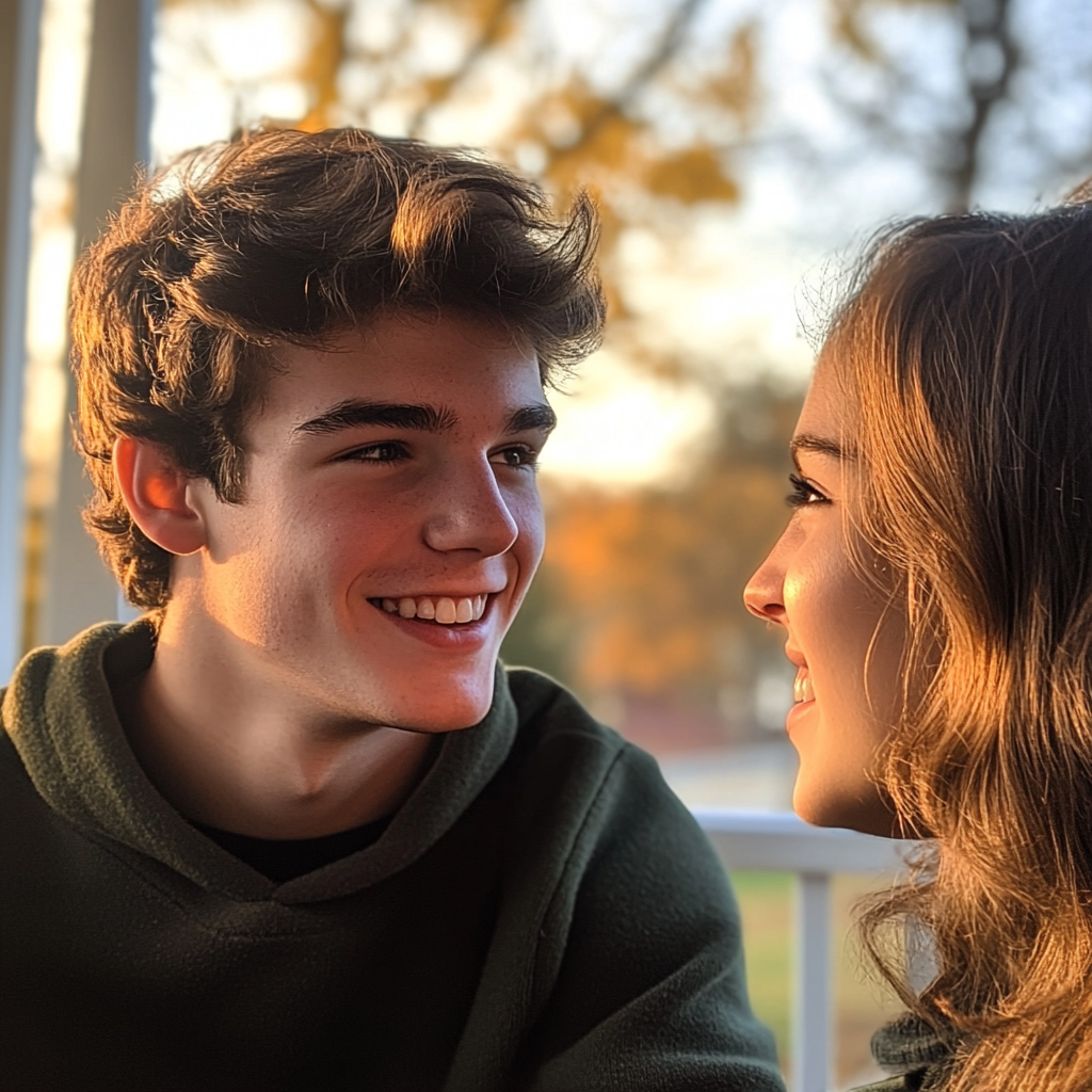 A young man talking to his girlfriend | Source: Midjourney