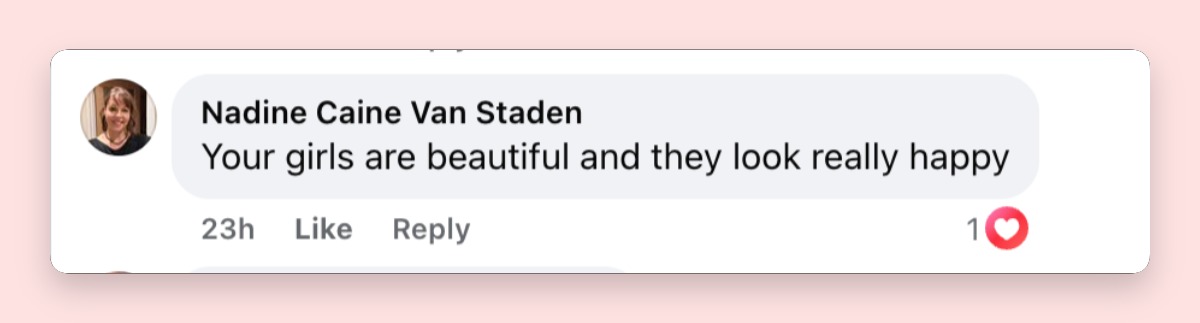 Fan comment about Chalize Theron's daughters, posted on May 11, 2026. | Source: Facebook/Charlize Theron