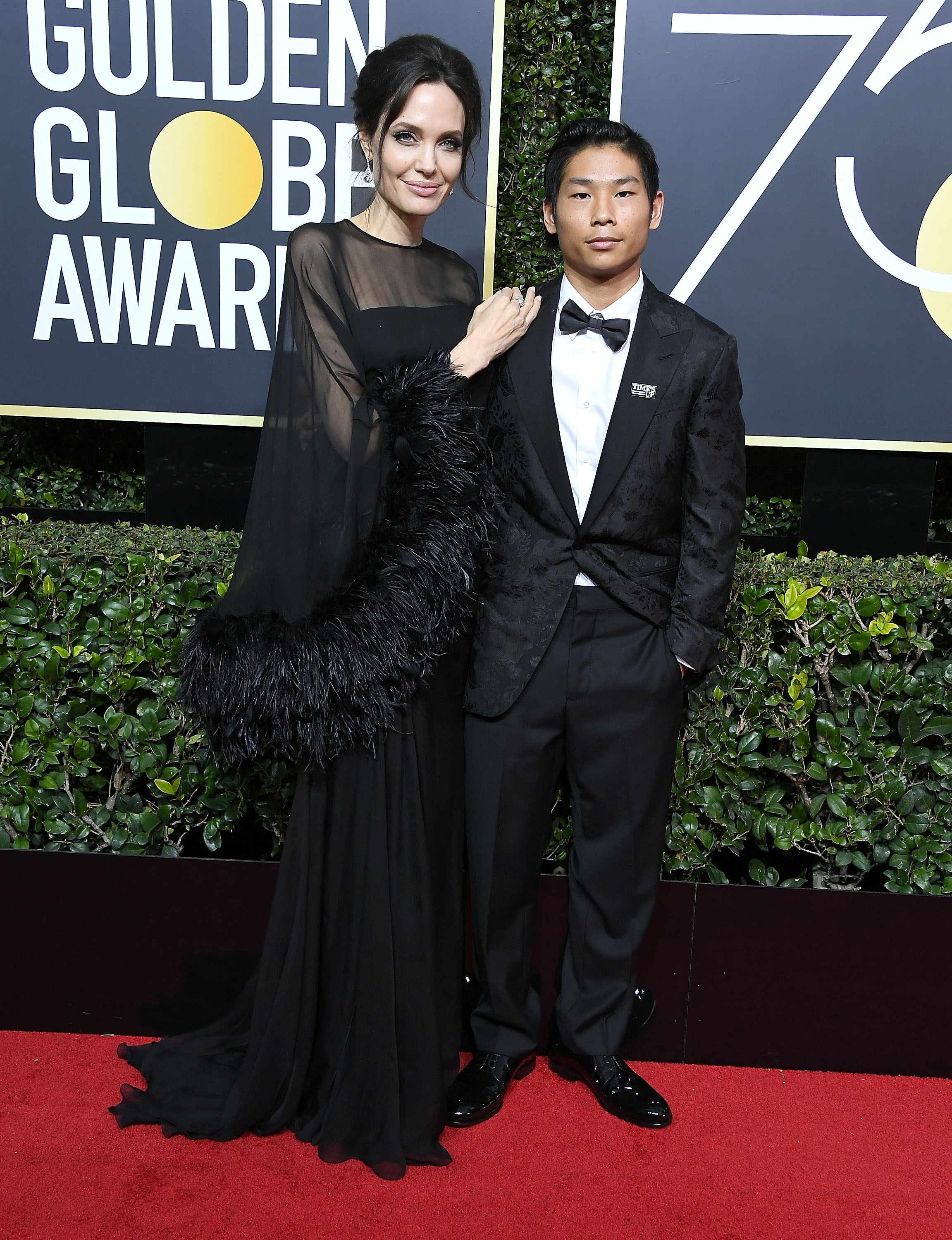 Angelina Jolie and Pax Jolie-Pitt at the 75th Annual Golden Globe Awards at The Beverly Hilton Hotel on January 7, 2018, in California. | Source: Getty Images