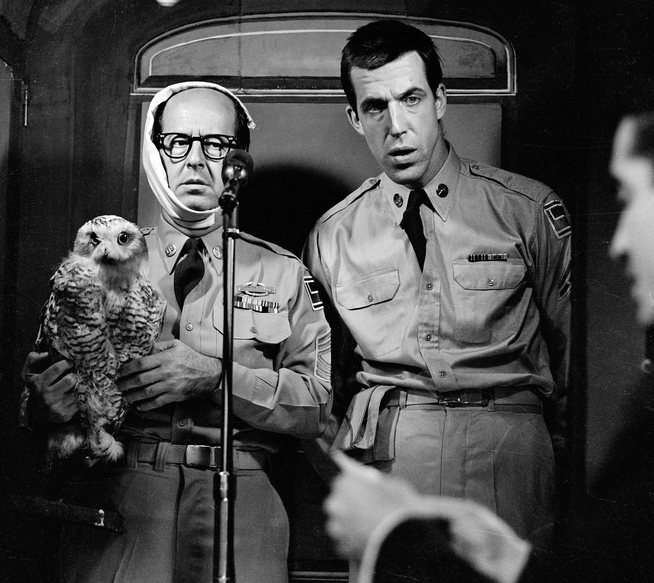 Phil Silvers and Fred Gwynne on the set of the TV comedy series 'The Phil Silvers Show (You'll Never Get Rich),' August 1956. I Source: Getty Images