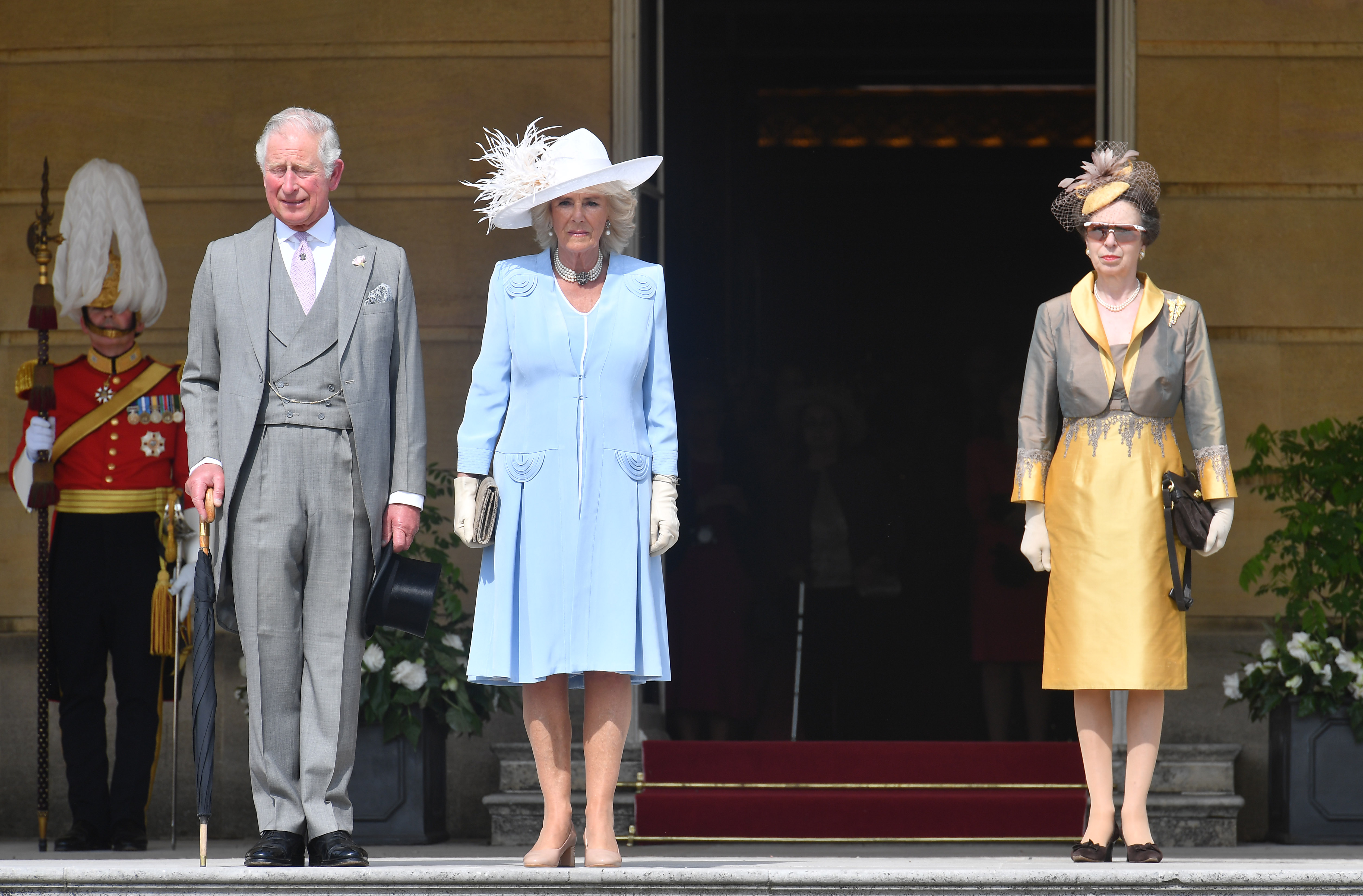 King Charles III, Queen Camilla, and Princess Anne at Buckingham Palace on June 5, 2018, in London, England. | Source: Getty Images