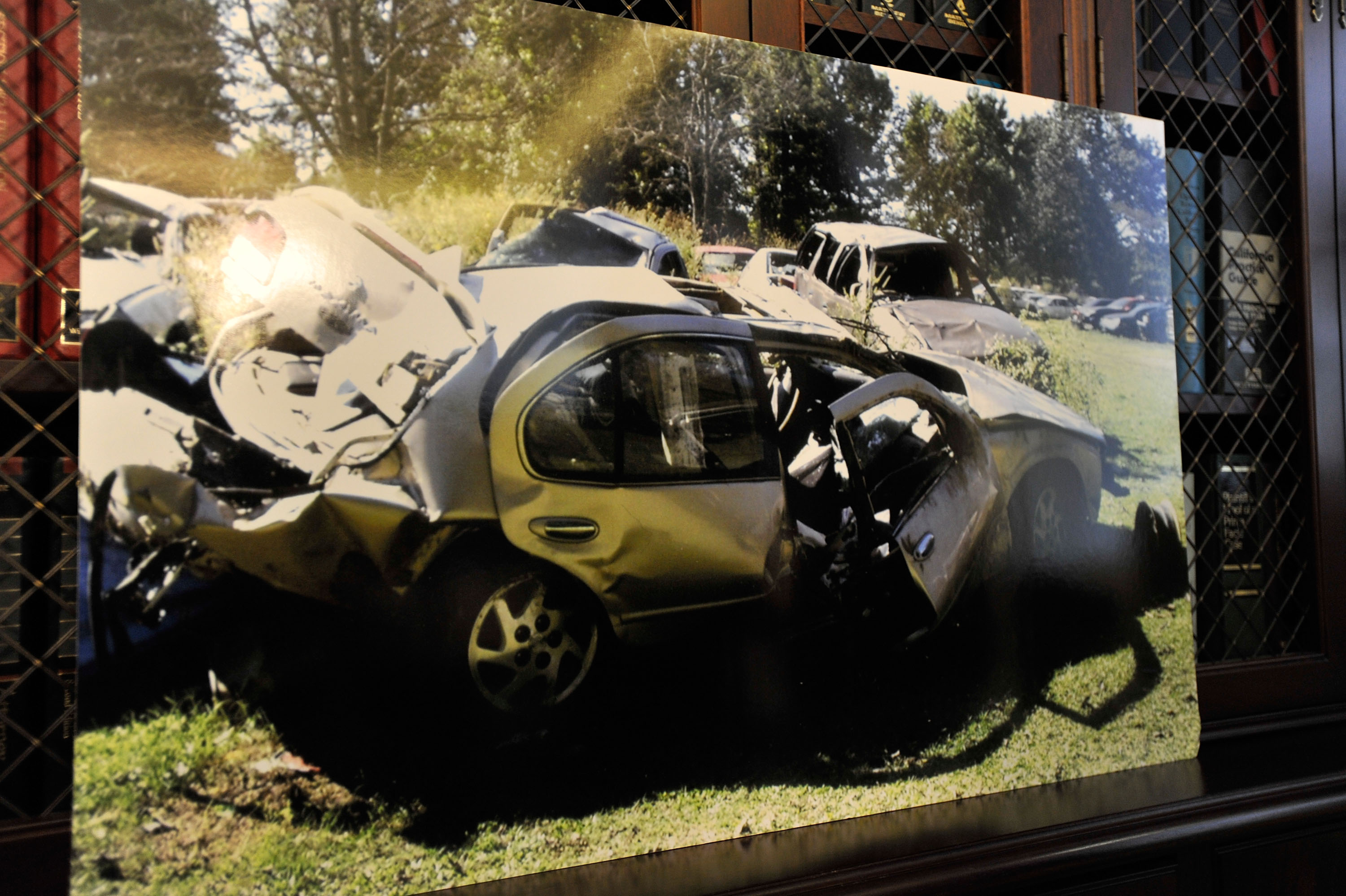 Photos of the car wreck involved in Morgan Freeman's accident shared on February 25, 2009 in Los Angeles, California. | Source: Getty Images