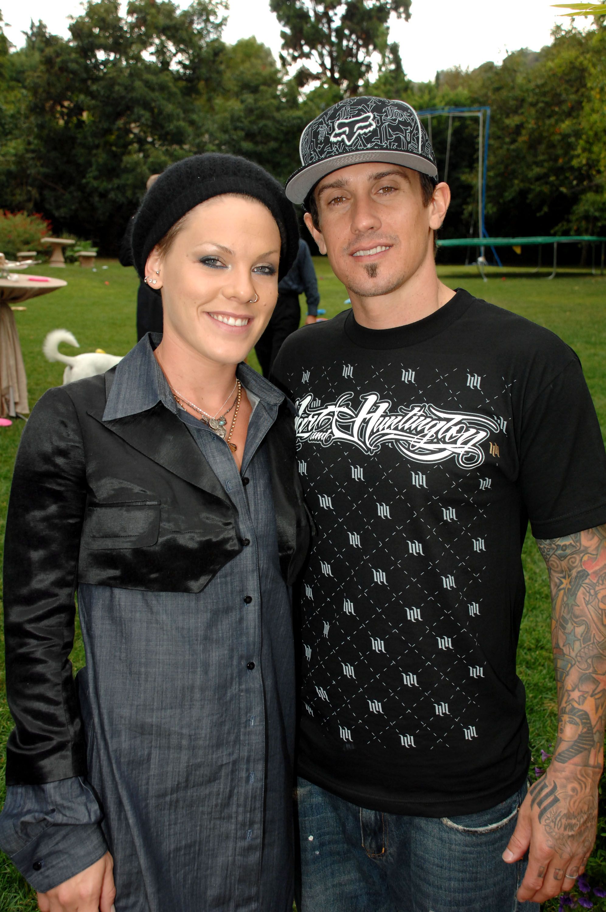 Pink and Carey Hart at the launch of PETA President Ingrid Newkirk's new book on October 14, 2007, in Sherman Oaks, California. | Source: Jeff Kravitz/FilmMagic/Getty Images