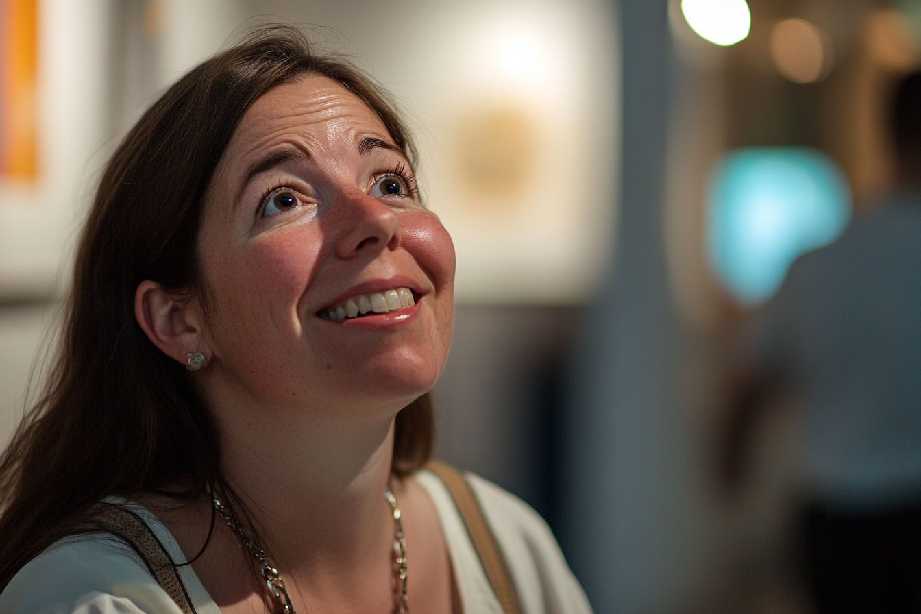 A happy woman at an art exhibition | Source: Midjourney