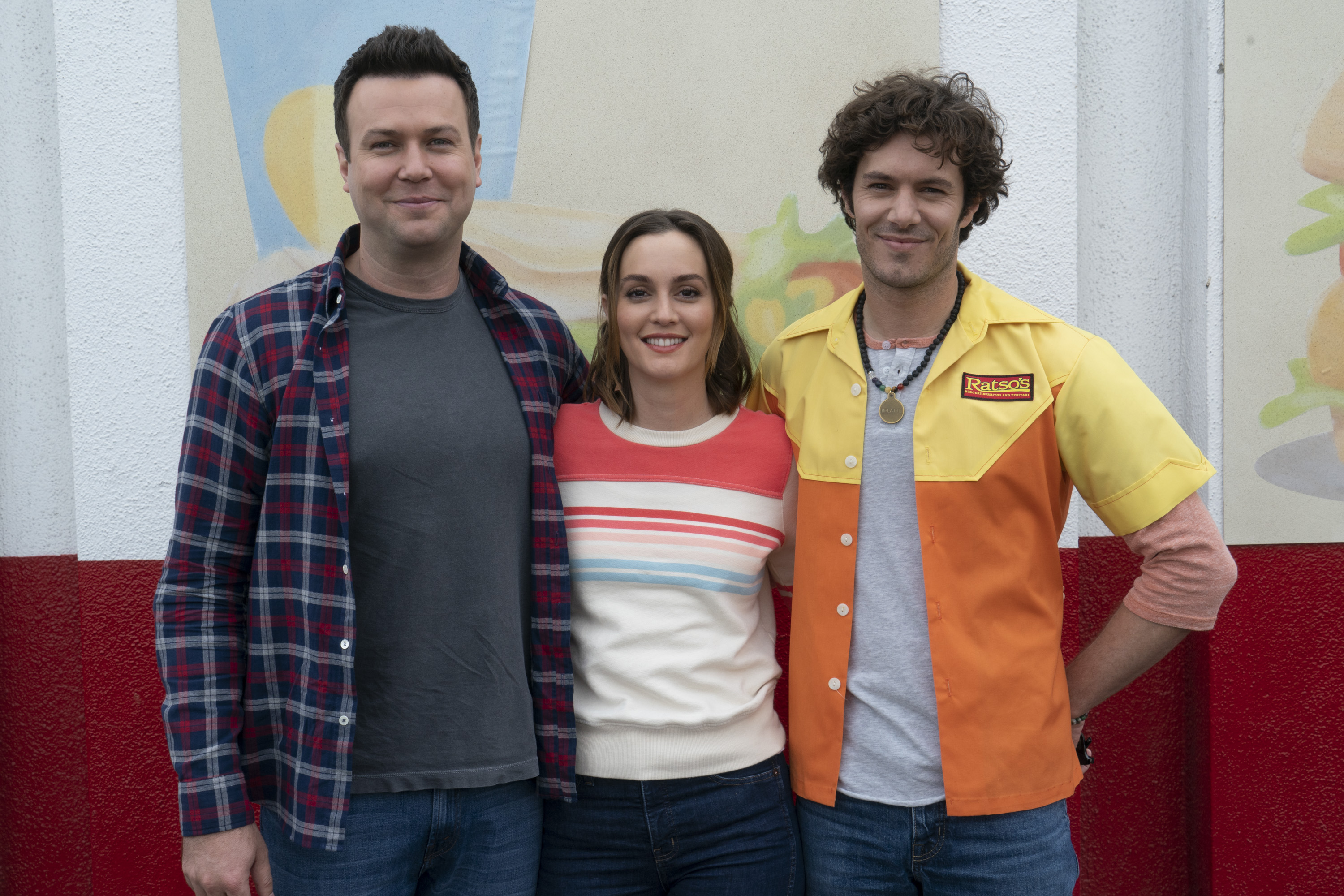 Leighton Meester and Taran Killam, Leighton Meester, and Adam Brody on the set of ABC's 2019 series "Single Parents." | Source: Getty Images