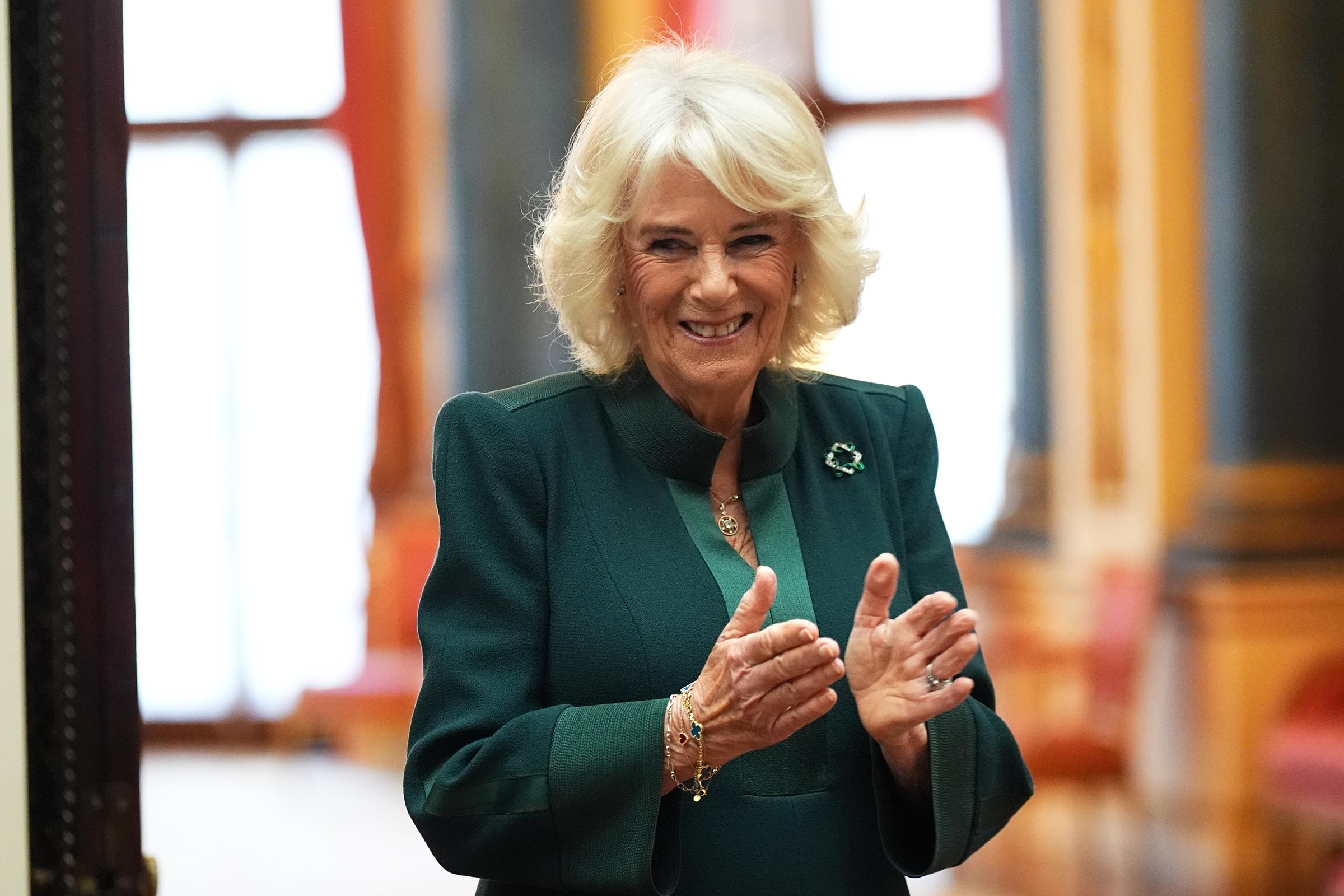 Queen Camilla during a reception for winners of the Queen's Commonwealth Essay Competition on November 21, 2024 | Source: Getty Images