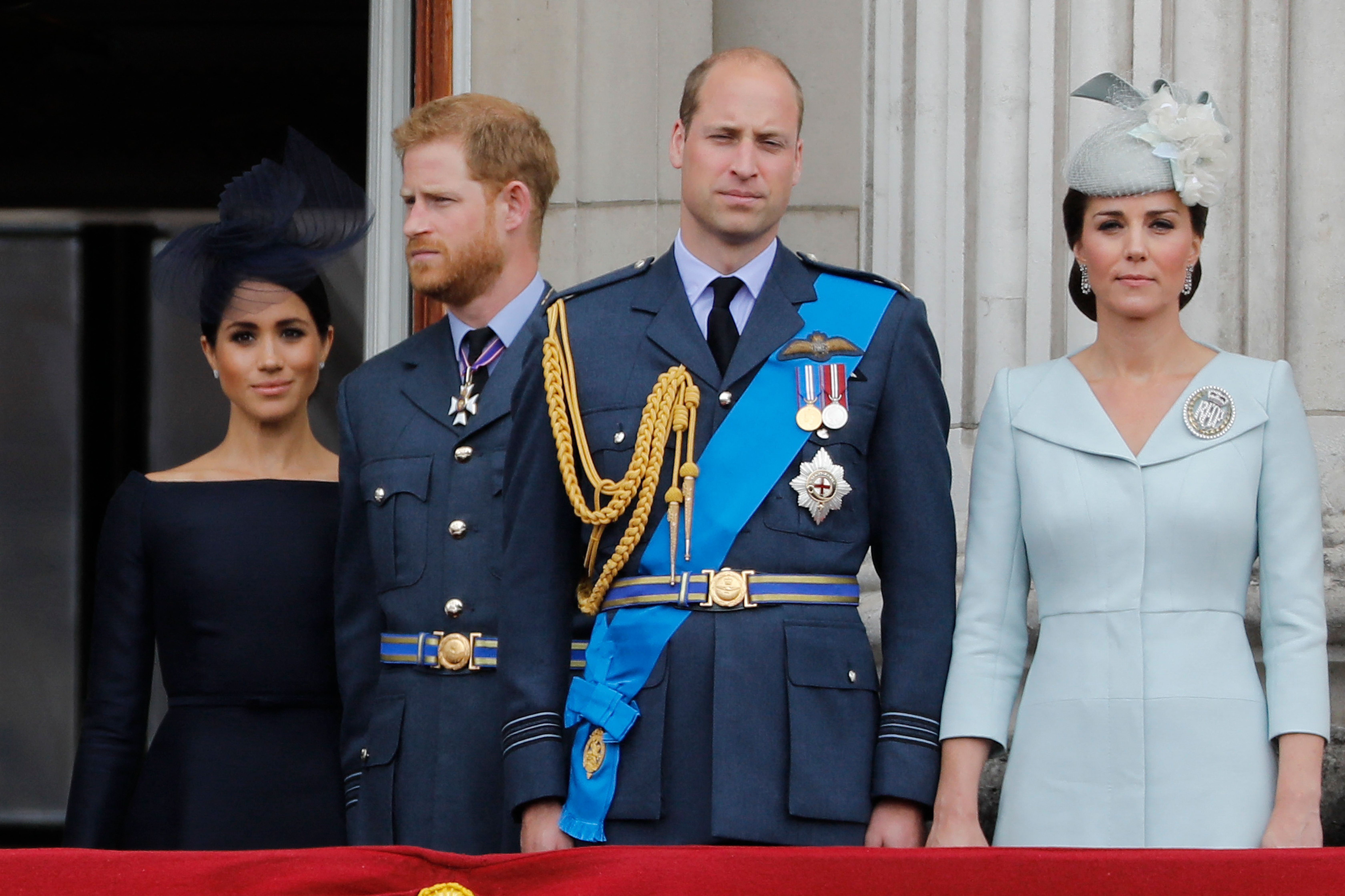 Meghan Markle, Prince Harry, Prince William and Kate Middleton during the centenary of the Royal Air Force (RAF) in London, England on July 10, 2018 | Source: Getty Images