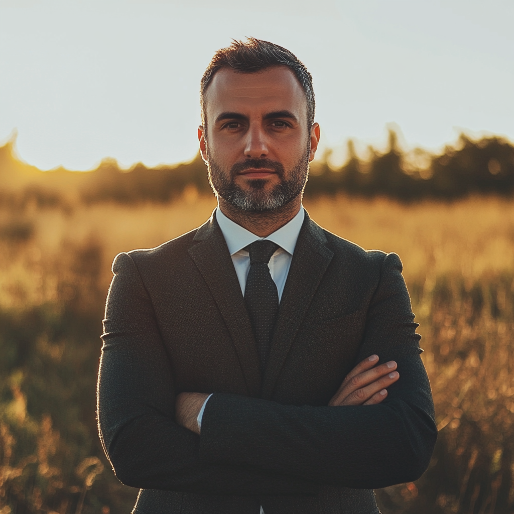 A businessman in a field | Source: Midjourney