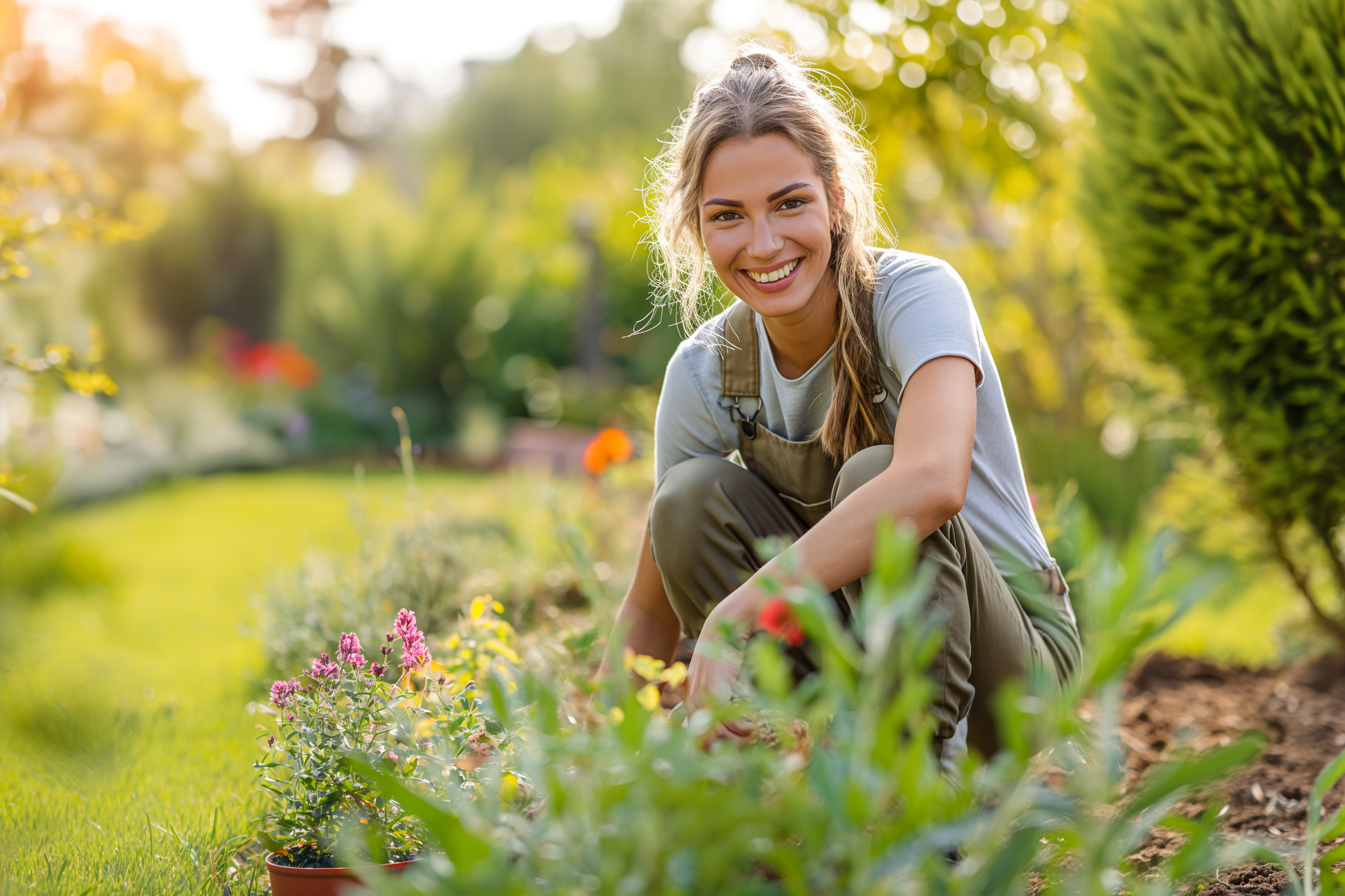 A smiling woman in her garden | Source: Midjourney