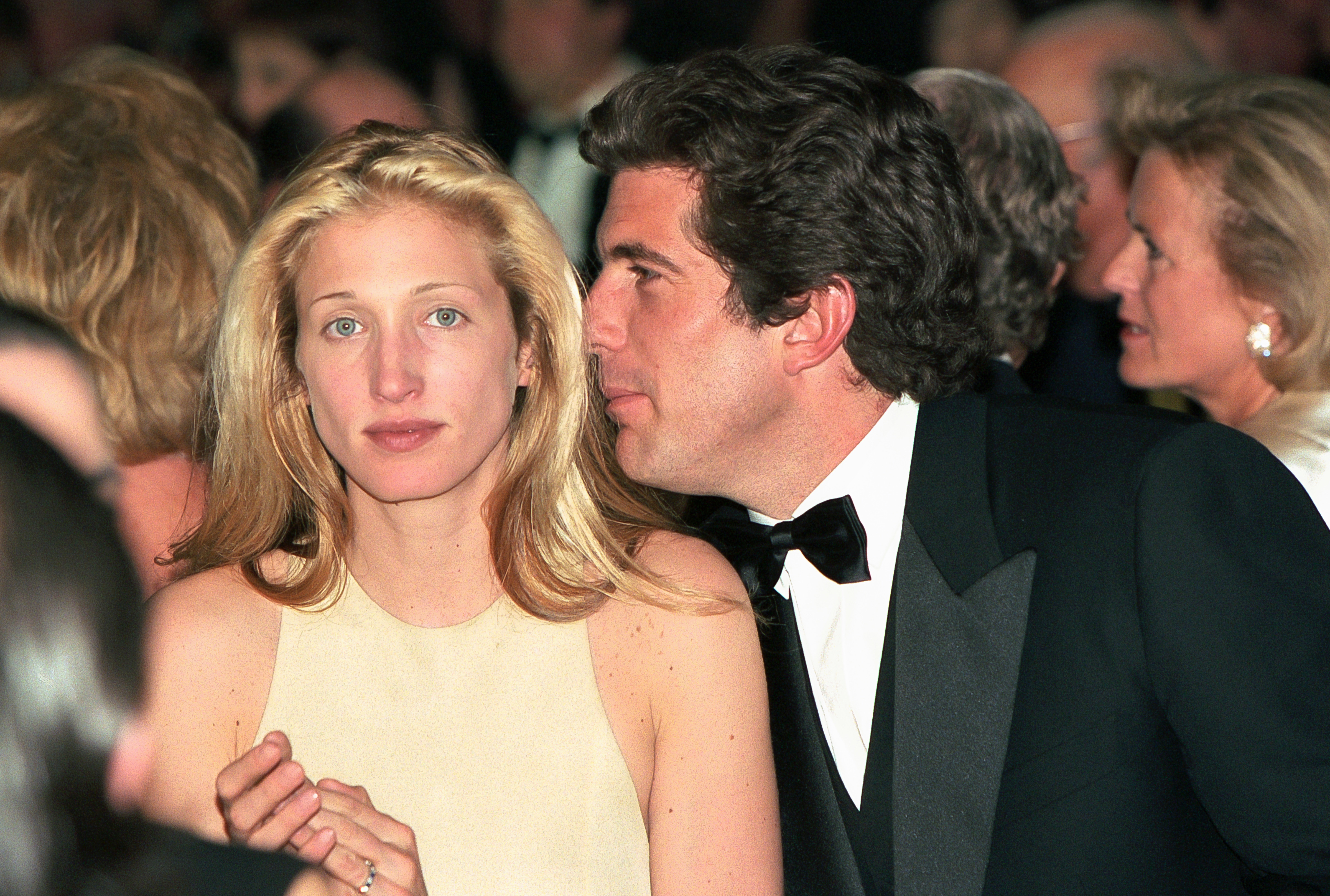 Carolyn Bessette and John F. Kennedy Jr. during a reception at Chateau de Malagny, circa 1996. | Source: Getty Images