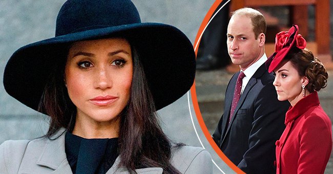 Pictures of Meghan Markle, Prince William, and his wife, Kate Middleton | Photo: Getty Images