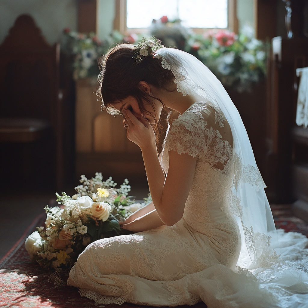 A bride crying on her wedding day | Source: Midjourney