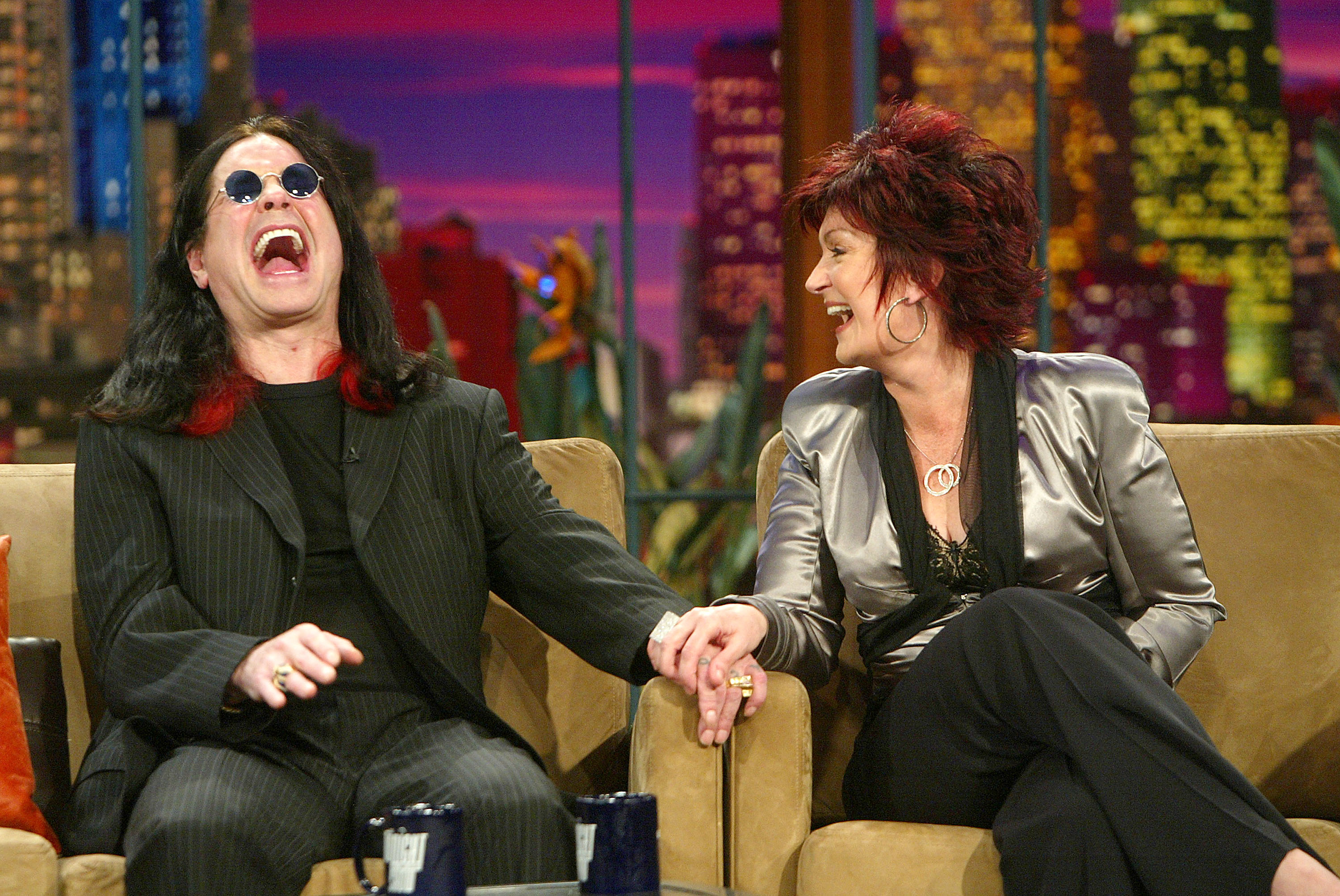 Ozzy and Sharon Osbourne on "The Tonight Show with Jay Leno" on April 28, 2004, in Burbank, California. | Source: Getty Images