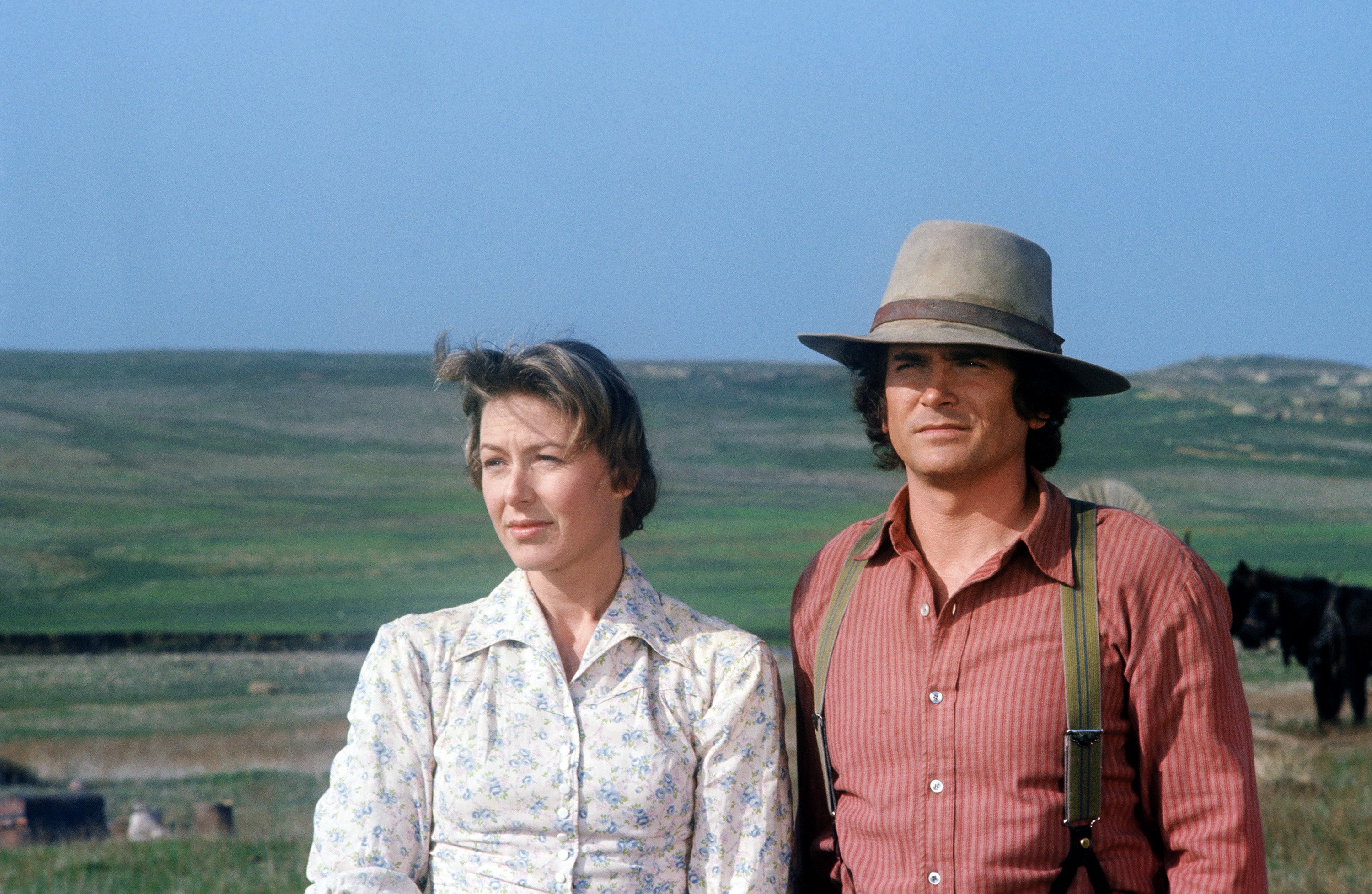 Michael Landon and the famous actress on the set of "Little House on the Prairie," circa 1974. | Source: Getty Images