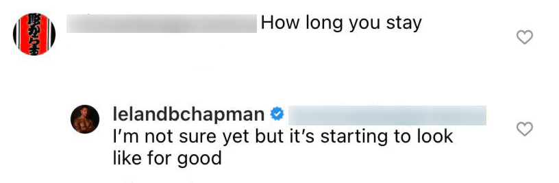Leland Chapman replying to a fan on Instagram. | Photo: Instagram/lelandbchapman