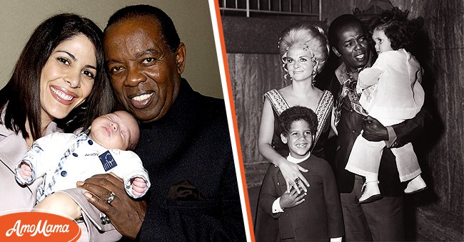 Singer Lou Rawls, his wife Nina Malek Inman and baby Aiden Allen Rawls on February 3, 2005 in Miami, Florida [Left] Rawls holds his daughter Louanna as his wife Lana and son Lou Jr. stand with him at the Century Plaza Hotel los Angeles California in 1973. [Right] | Source: Getty Images