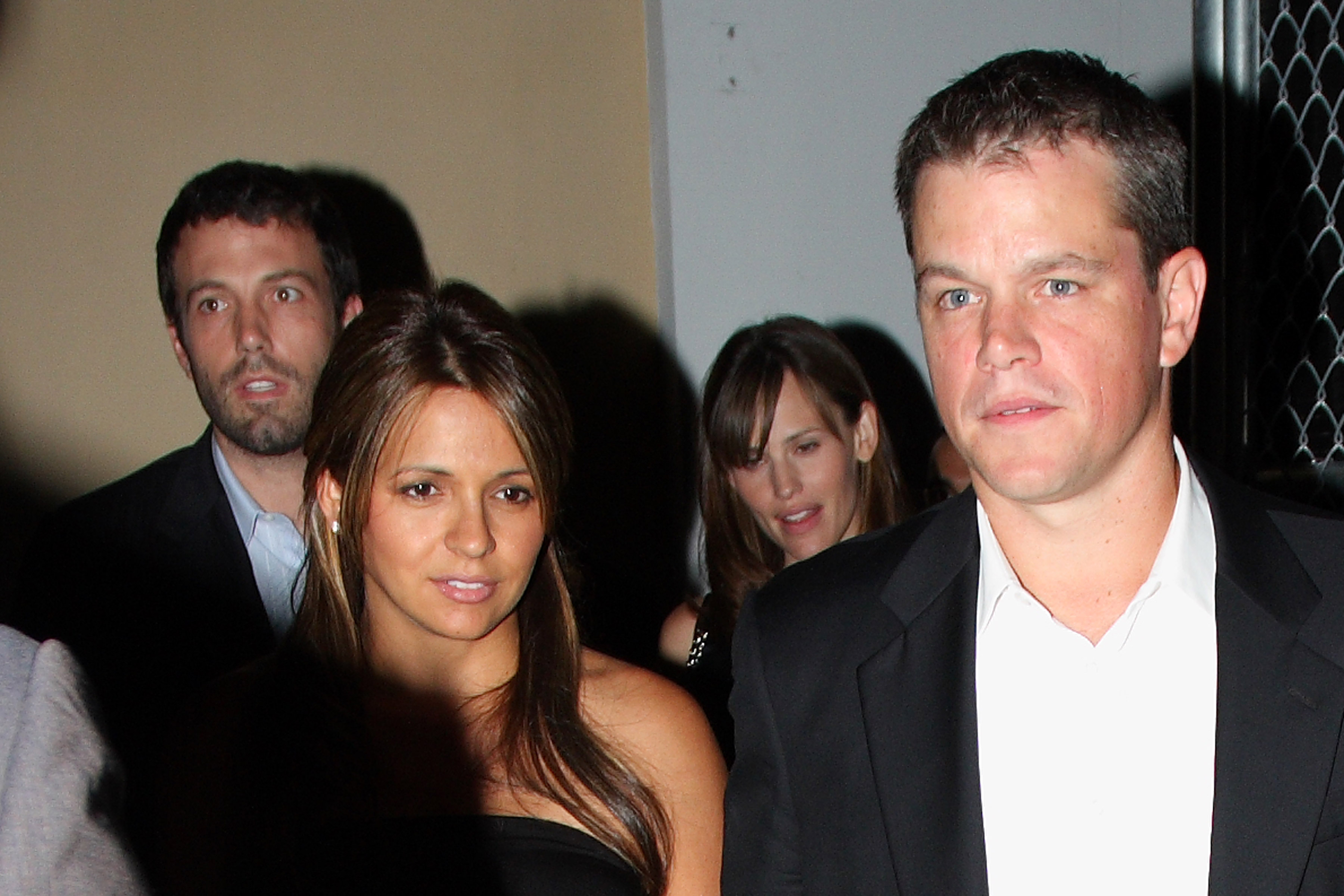 Ben Affleck, Jennifer Garner, Matt Damon, and Luciana Bozan leave a Miami Beach restaurant in Miami Beach, Florida on August 2, 2008 | Source: Getty Images