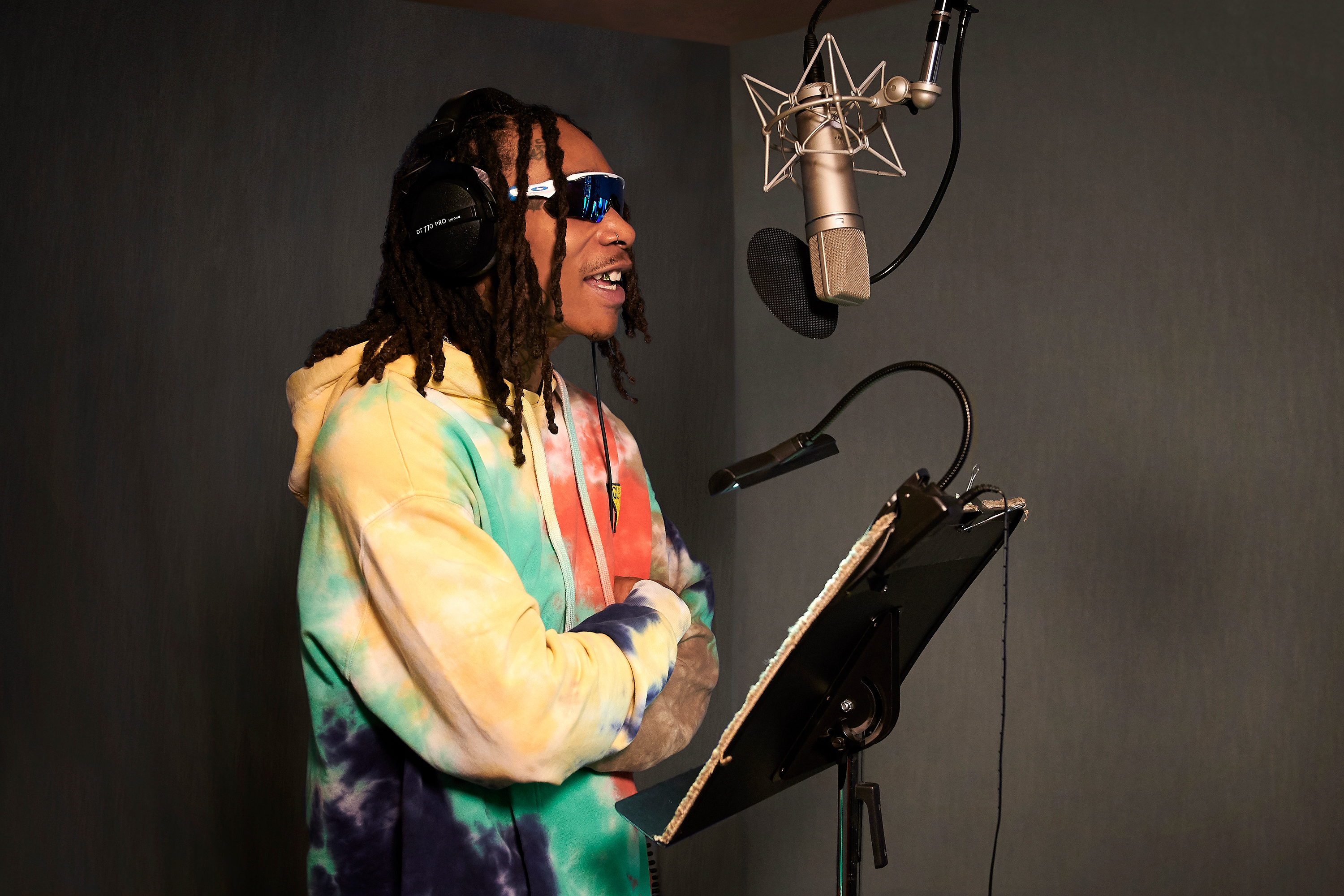 Wiz Khalifa records the voice of Mr. Mitch for the new animated family comedy "Duncanville" on January 27, 2020. | Source: Getty Images