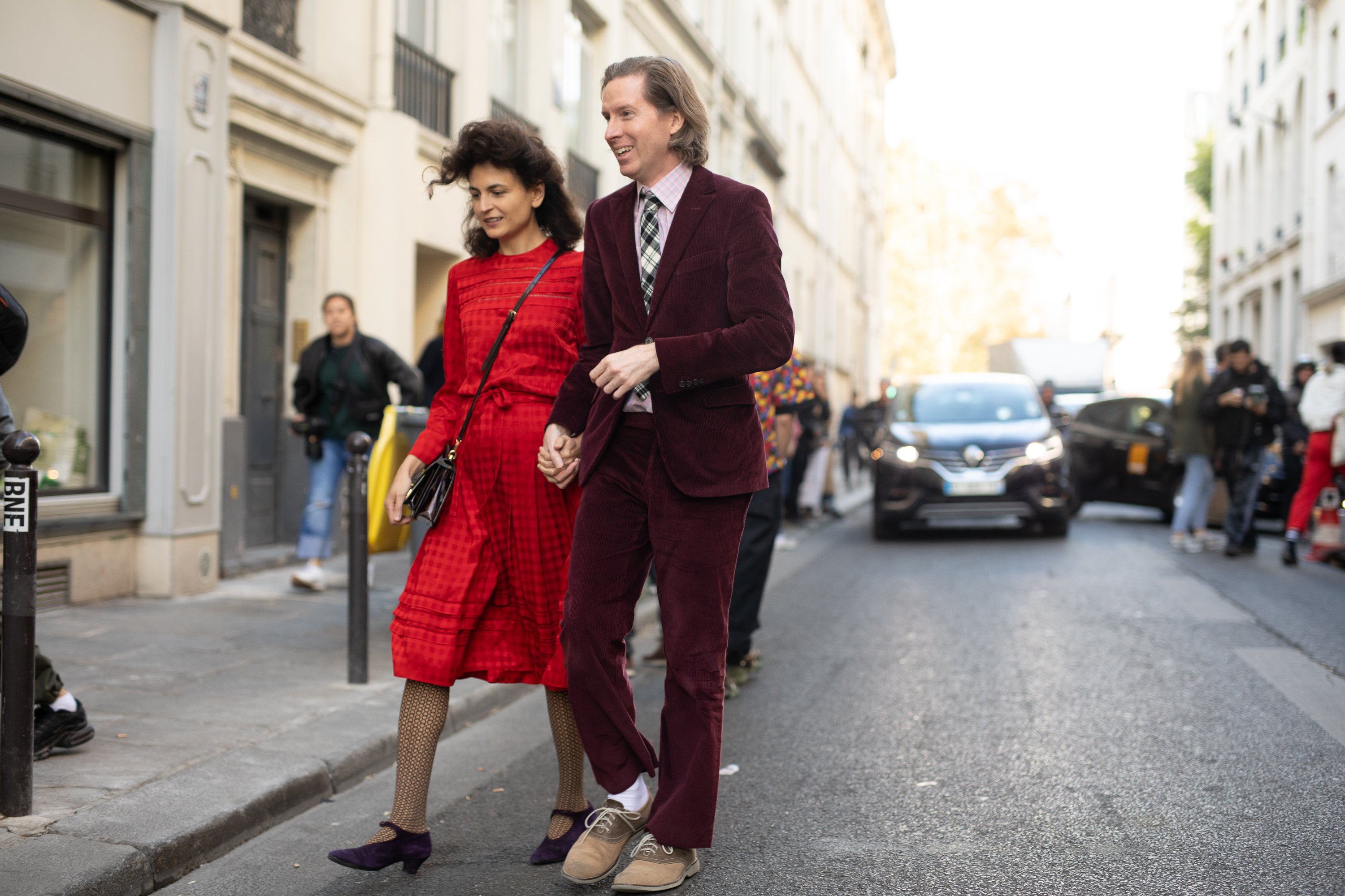 Wes Anderson and Juman Malouf on the street during Paris Fashion Week on October 1, 2018 in Paris. | Source: Getty Images