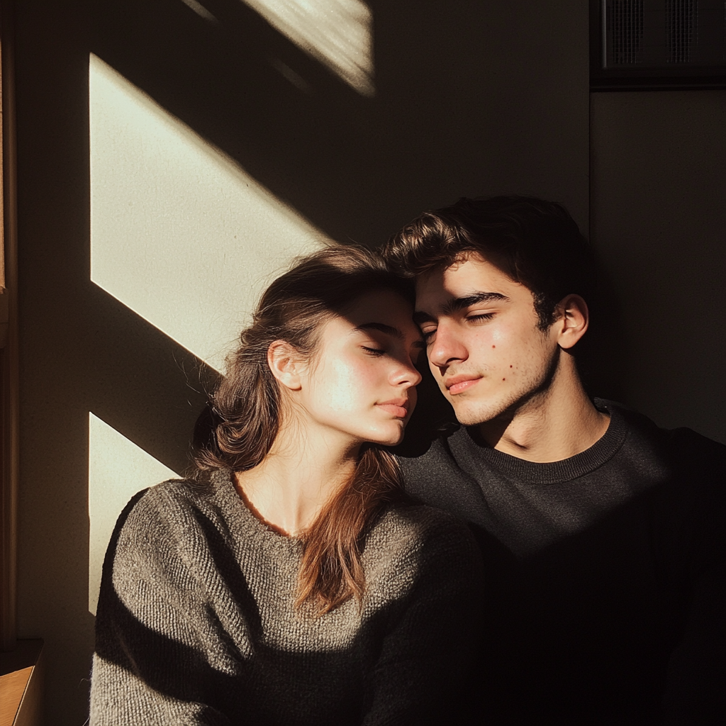 A young couple sitting together | Source: Midjourney