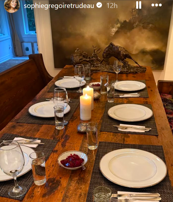 A photo of a set dining table from Sophie Trudeau's since-expired Instagram Story, posted on October 15, 2025. | Source: Instagram/sophiegregoiretrudeau