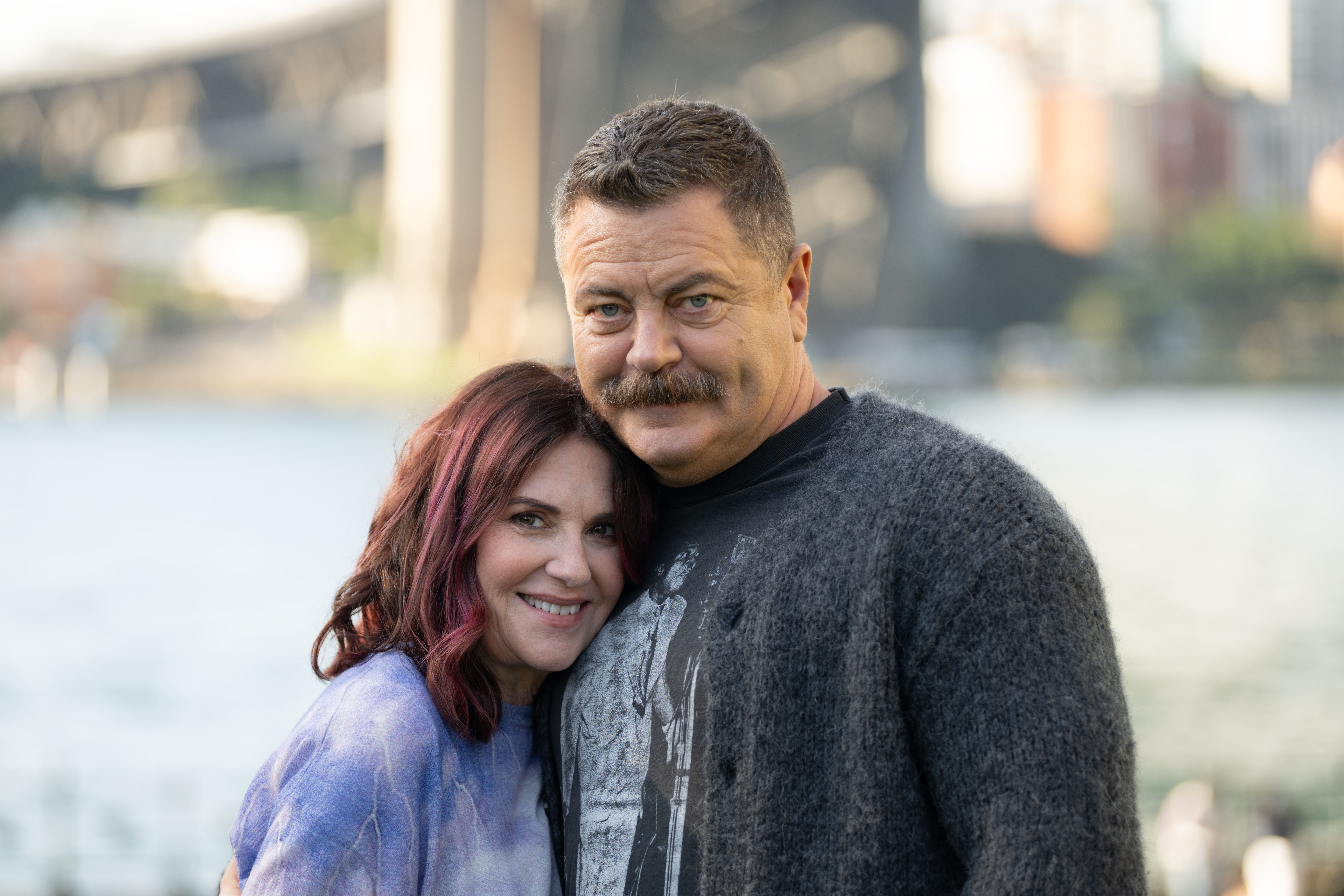 Megan Mullally and Nick Offerman during the Vivid Sydney Unscripted and Unfiltered in conversation press conference on June 12, 2025, in Sydney, Australia. | Source: Getty Images