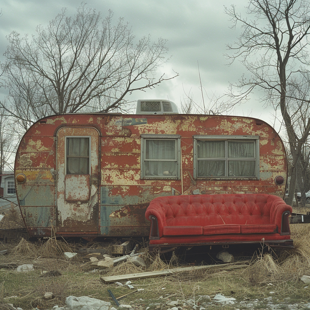 A battered old trailer in dire need of repairs | Source: Midjourney