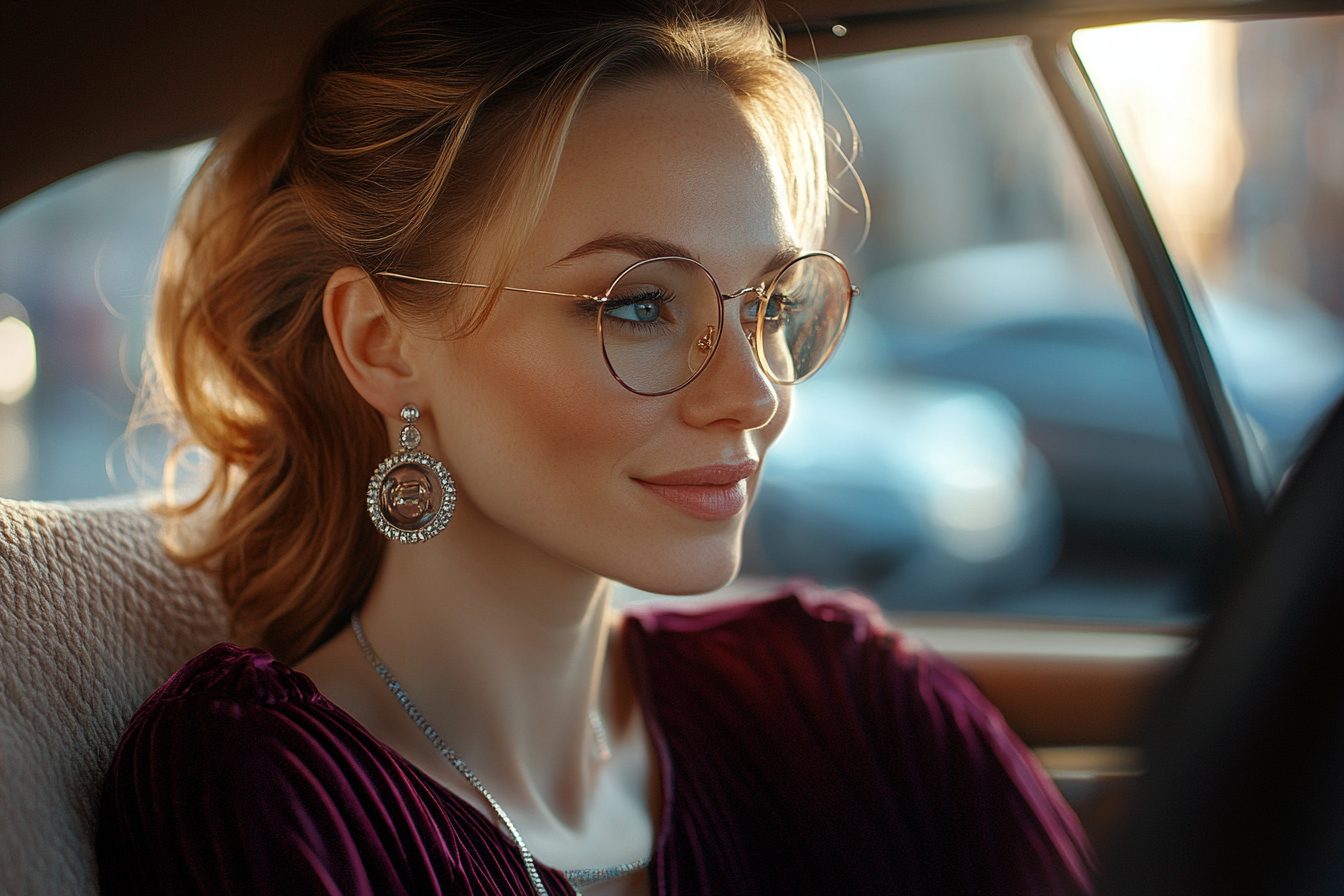 A woman in the backseat of a car | Source: Midjourney