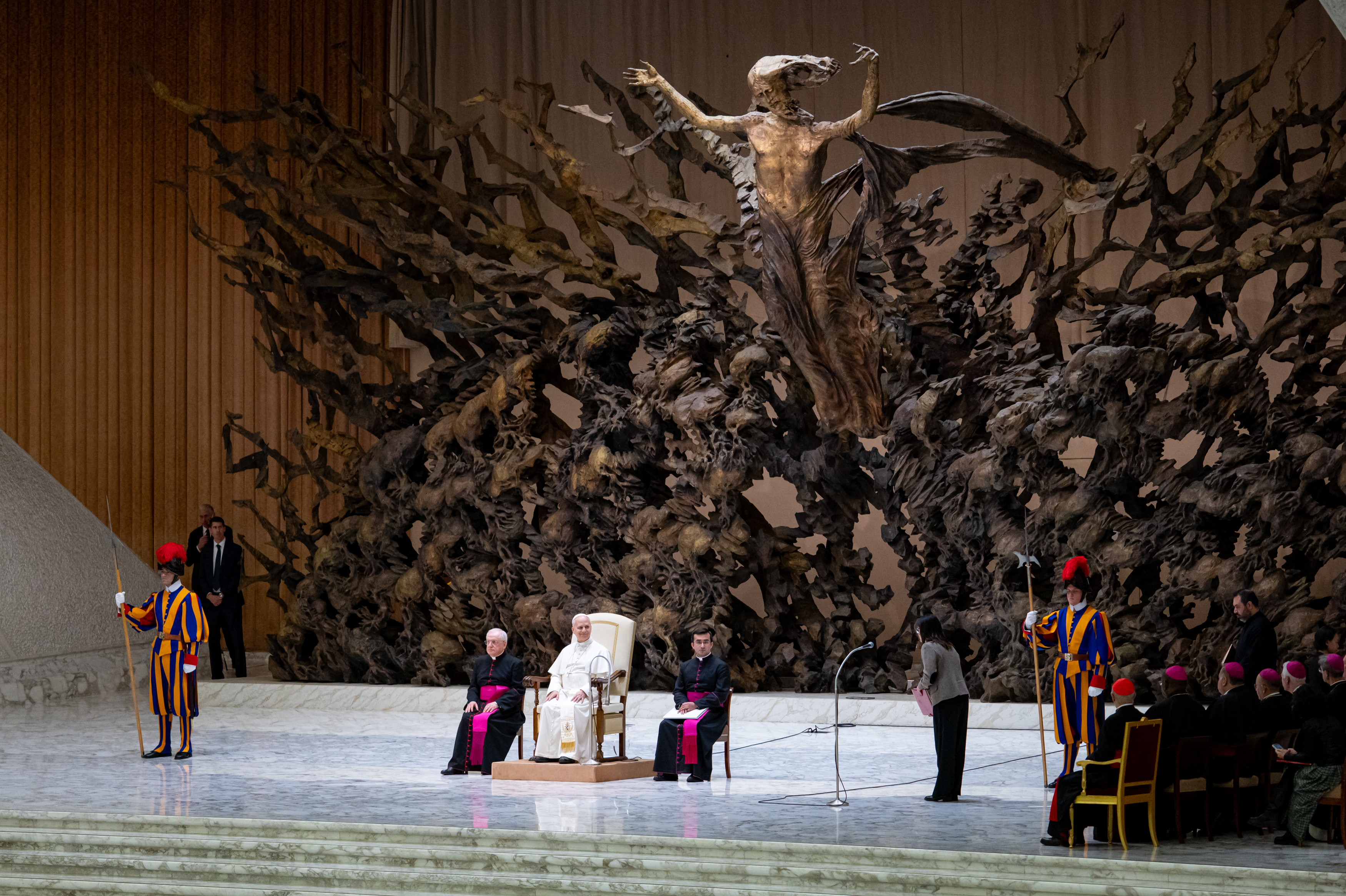 Pope Leo XIV leads his weekly General Audience inside Paul VI Hall at the Vatican on January 28, 2026 | Source: Getty Images