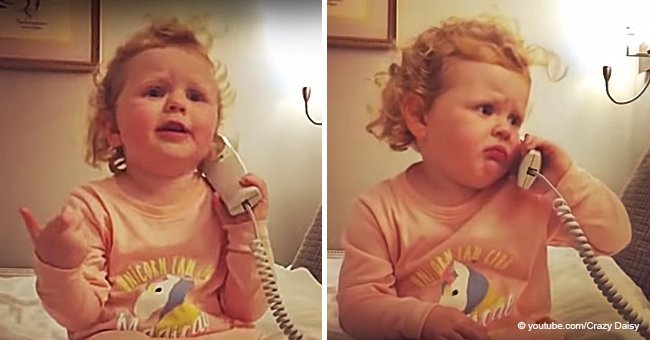 Hilarious moment toddler makes imaginary call to her great grandmother to have a talk