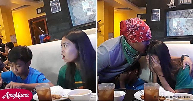 Father disguised himself as waiter to surprise children he hasn't seen in 3 years