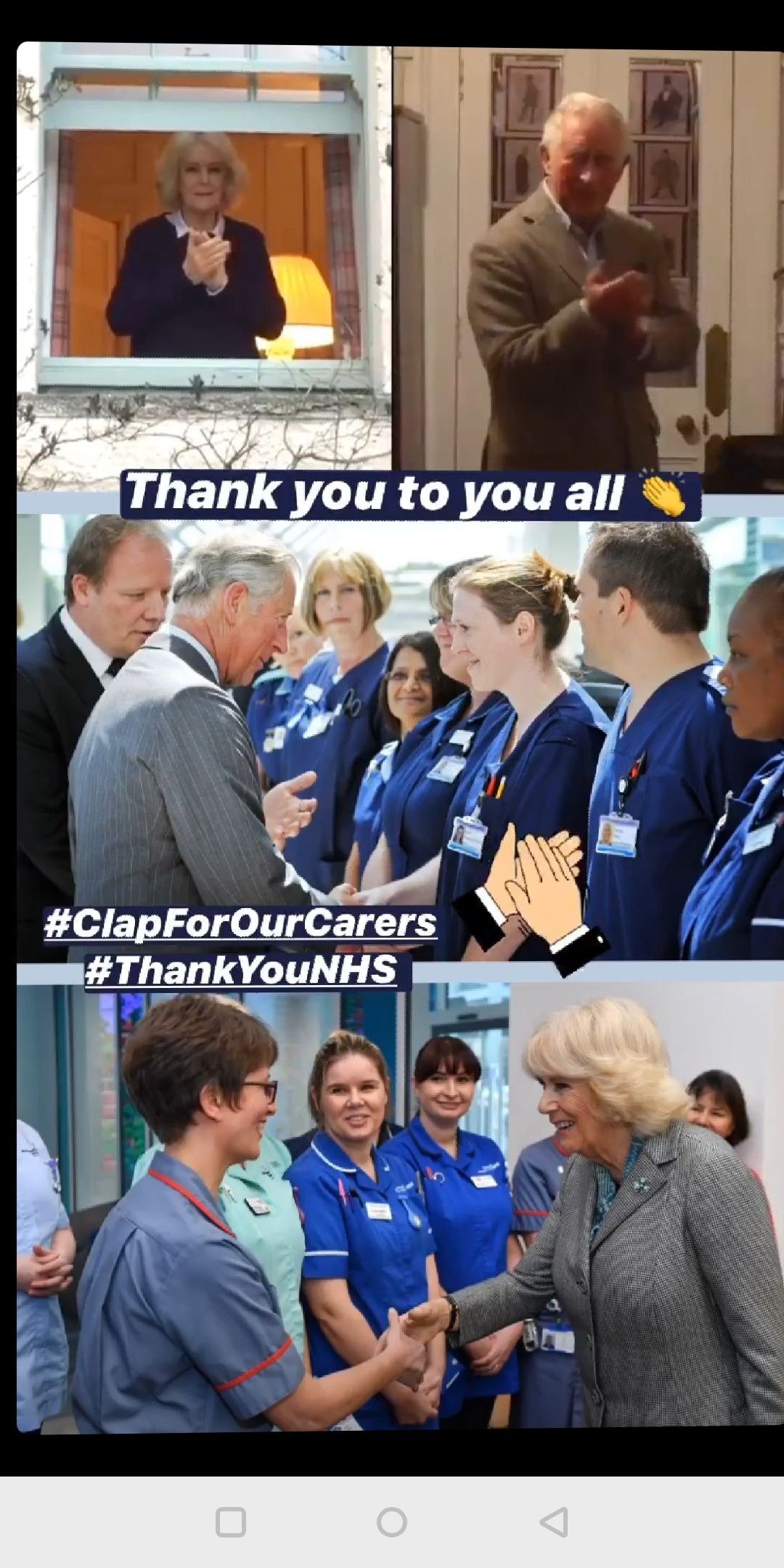 Prince Charles and Duchess Camilla taking part in the #ClapForCarers initiative on March 26, 2020 | Photo: Instagram Story/clarencehouse