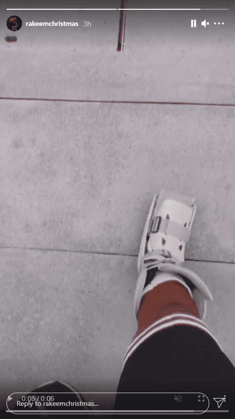  A still from a video clip that captured Michael Jordan's son-in-law, Rakeem Christmas, taking a couple of steps with his brace on | Photo: Instagram/rakeemchristmas