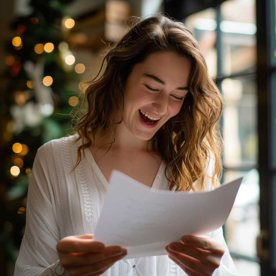 A woman is thrilled to read a letter | Source: Midjourney