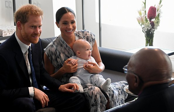 Prince Harry, Duke of Sussex, Meghan, Duchess of Sussex and their baby son Archie Mountbatten-Windsor meet Archbishop Desmond Tutu and his daughter Thandeka Tutu-Gxashe | Photo: Getty Images