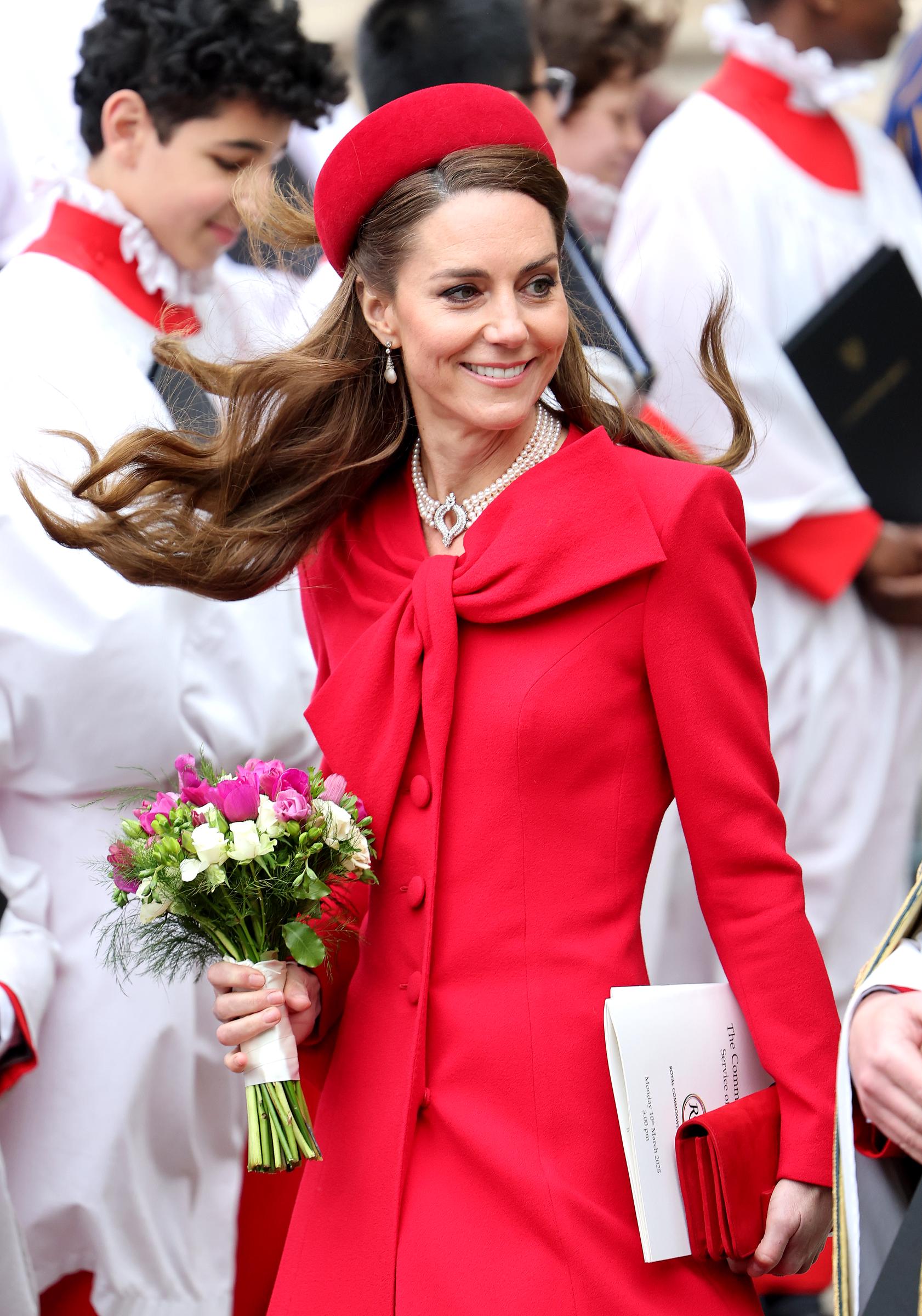 Catherine, Princess of Wales smiles as she departs the celebrations for Commonwealth Day at Westminster Abbey on March 10, 2025, in London, England | Source: Getty Images