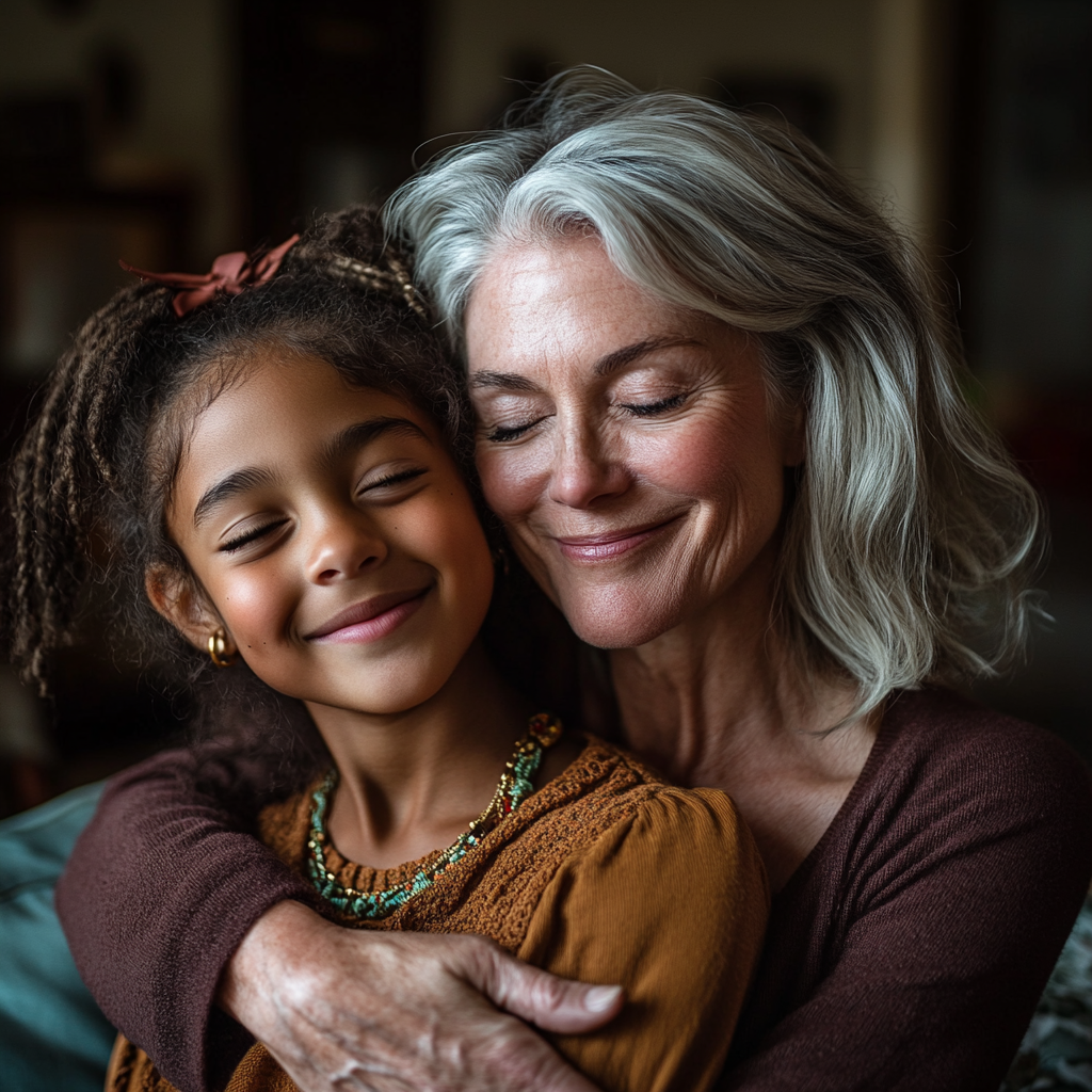 A grandma hugging her granddaughter | Source: Midjourney