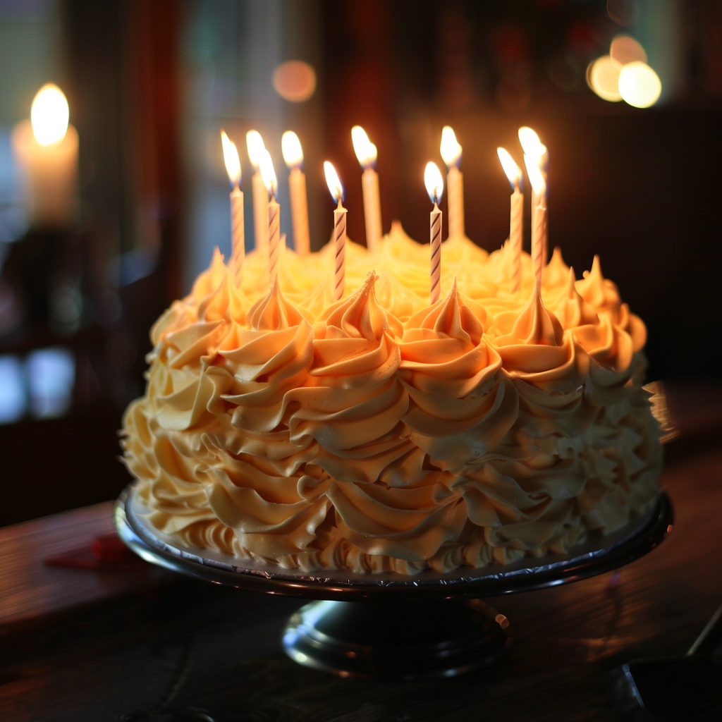 A birthday cake with candles | Source: Midjourney