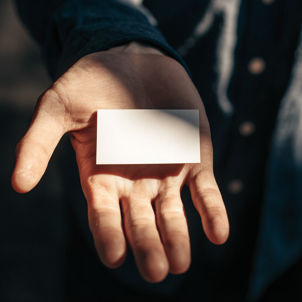 A business card in a man's hand | Source: Midjourney