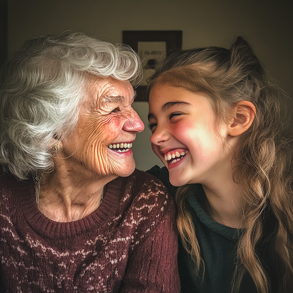 A grandmother and granddaughter laughing | Source: Midjourney