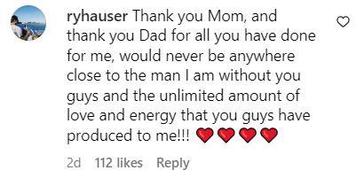 Ryland Hauser commenting on his mother's post | Source: Instagram.com/Cynthia Hauser