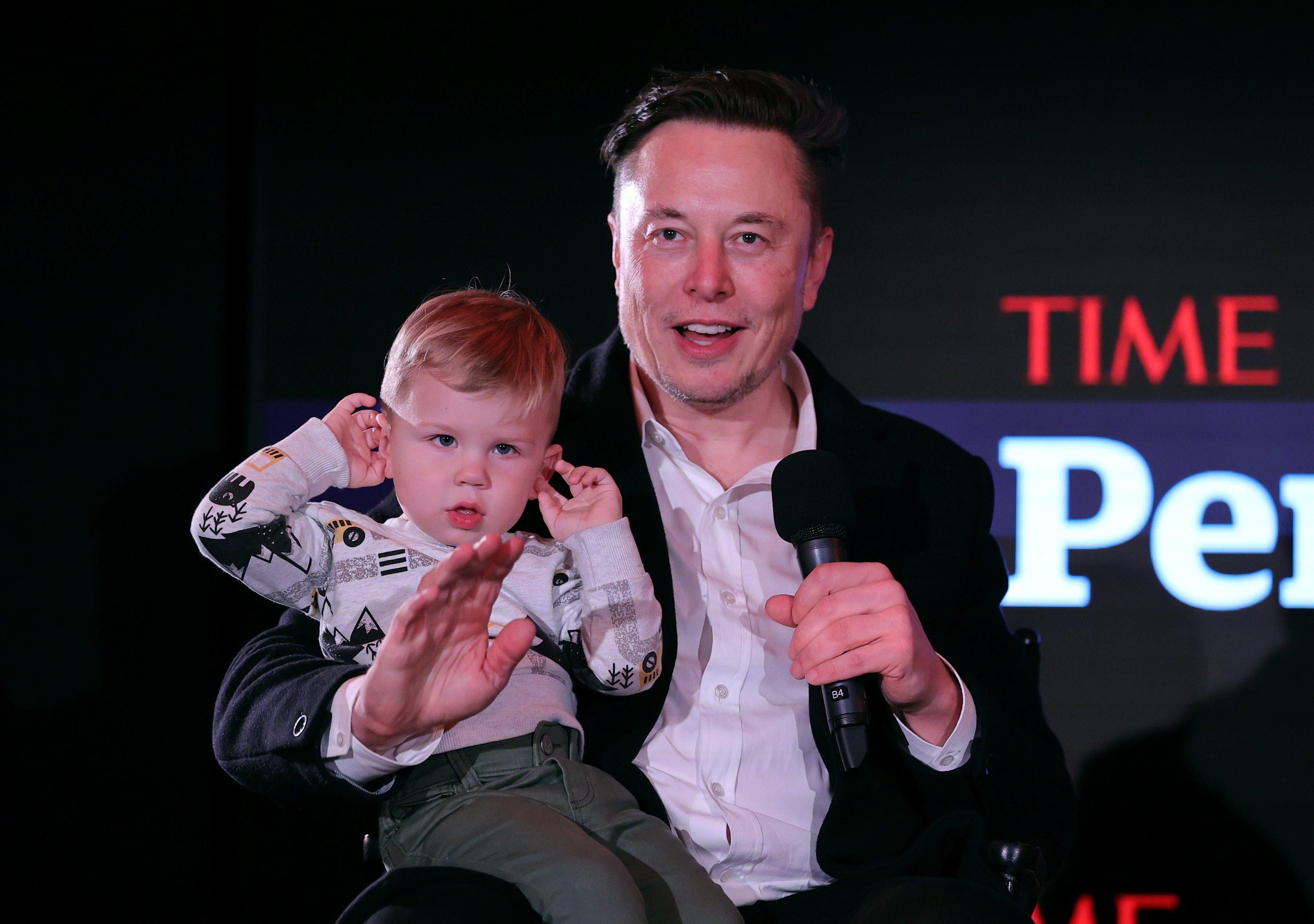 Elon Musk and son X Æ A-12 on stage TIME Person of the Year on December 13, 2021 in New York City. | Source: Getty Images
