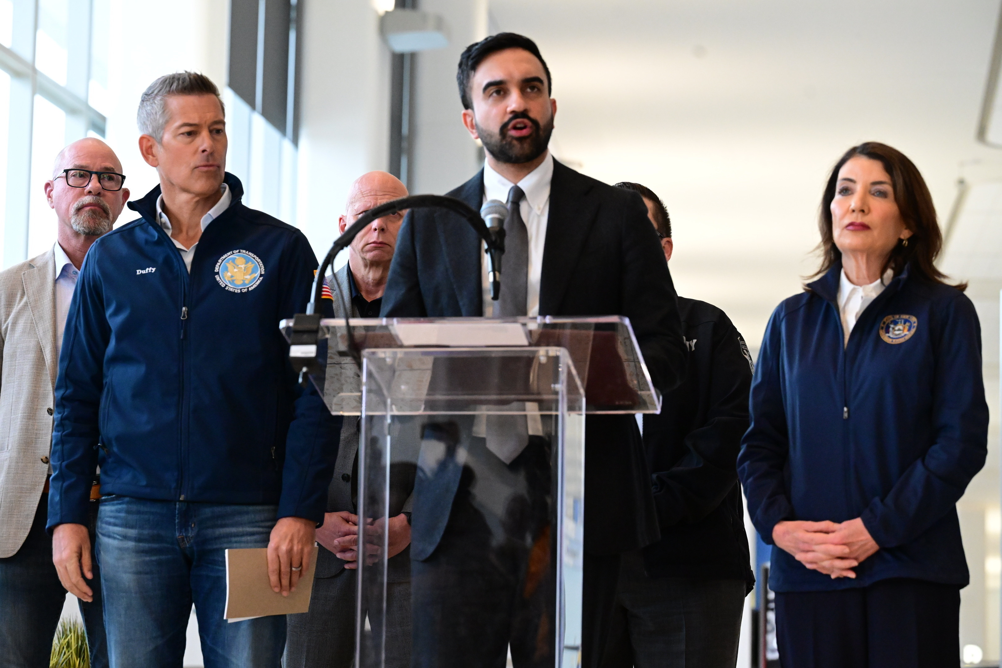 Mayor of New York City Zohran Mamdani speaks at a press conference following the collision of an Air Canada jet and a Port Authority fire truck on the runway at LaGuardia Airport in New York on March 23, 2026. | Source: Getty Images