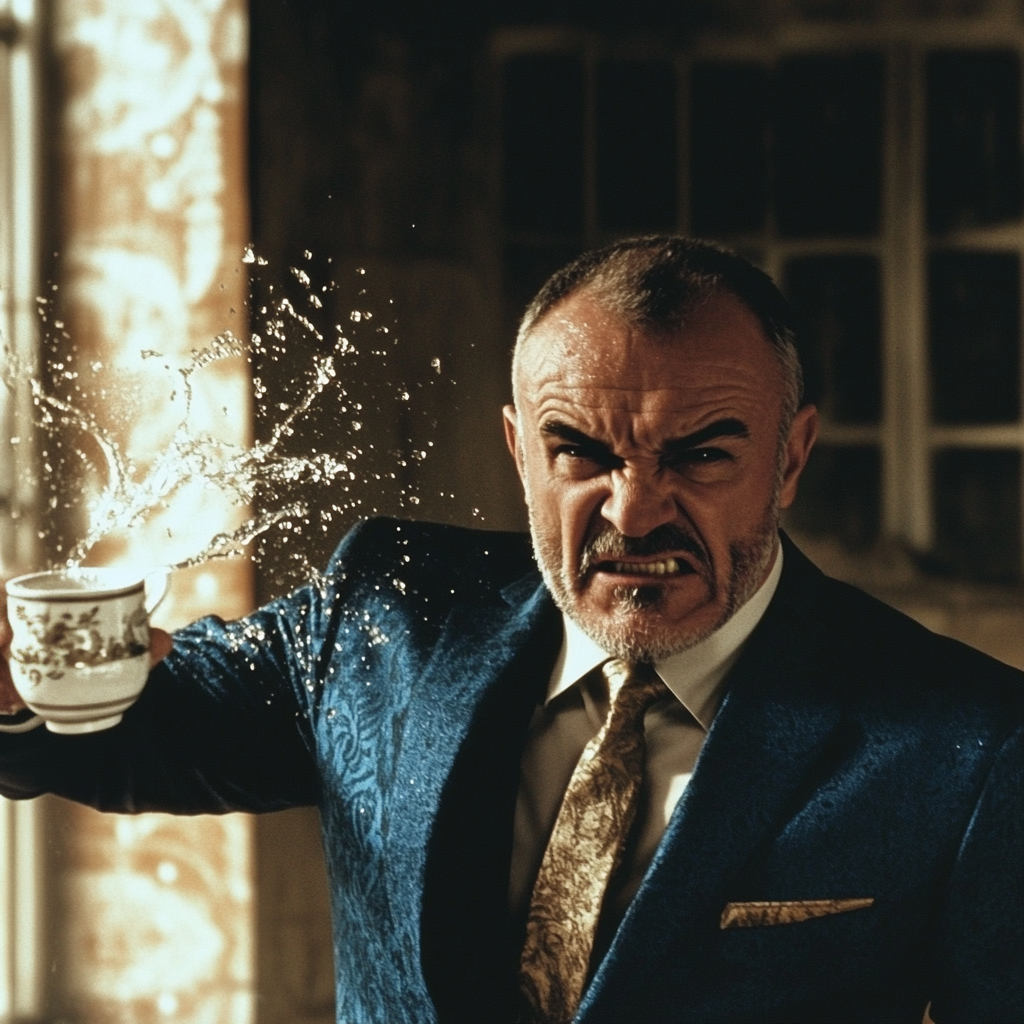 An angry man splashing a cup of water | Source: Midjourney