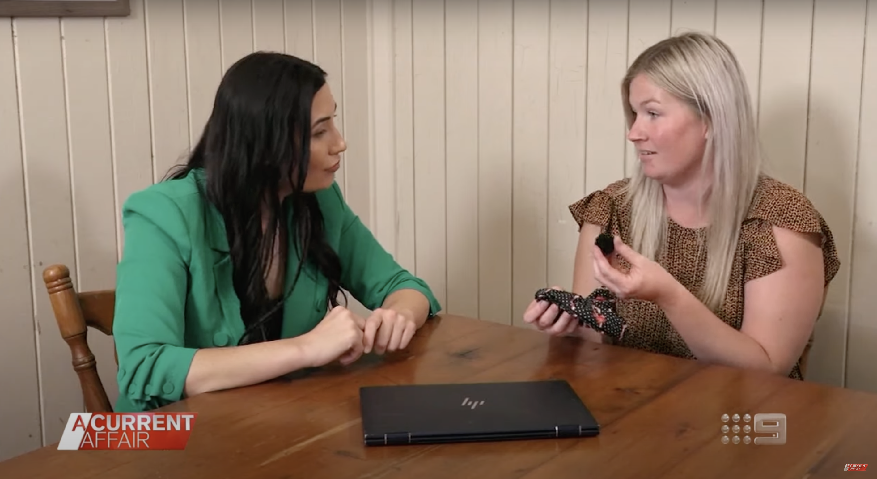 Demi Saint talks about sewing the mini recorder in her daughter's hair tie, as seen in a video dated December 5, 2023 | Source: youtube.com/ACurrentAffair9
