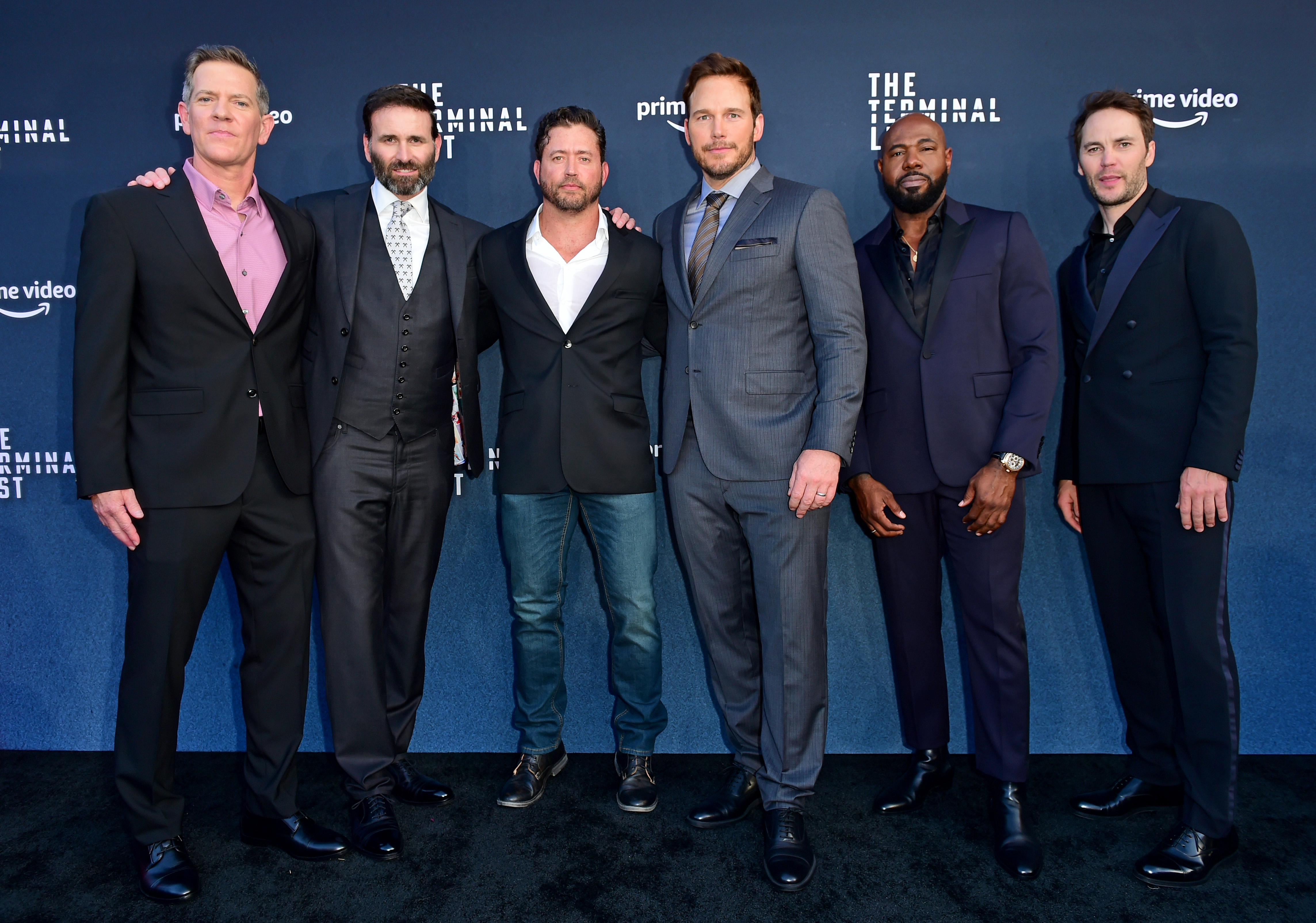 From Left to right: David DiGilio, Jack Carr, Jared Shaw, Chris Pratt, Antione Fuqua, and Taylor Kitsch attend Prime Video's "The Terminal List" Red Carpet Premiere on June 22, 2022, in Los Angeles, California. | Source: Getty Images