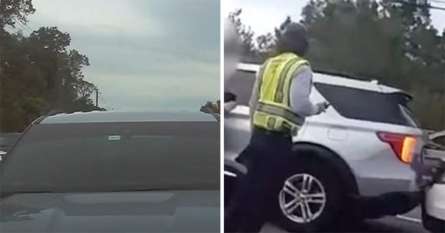 Police officers arriving at the scene and boxing the SUV with the passed-out driver | Photo: Youtube.com/WESH 2 News